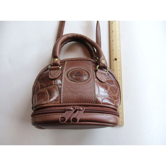 MODA Brand Women Bag Small Crossbody Handles Semicircular Brown Faux Crocodile - Picture 12 of 16